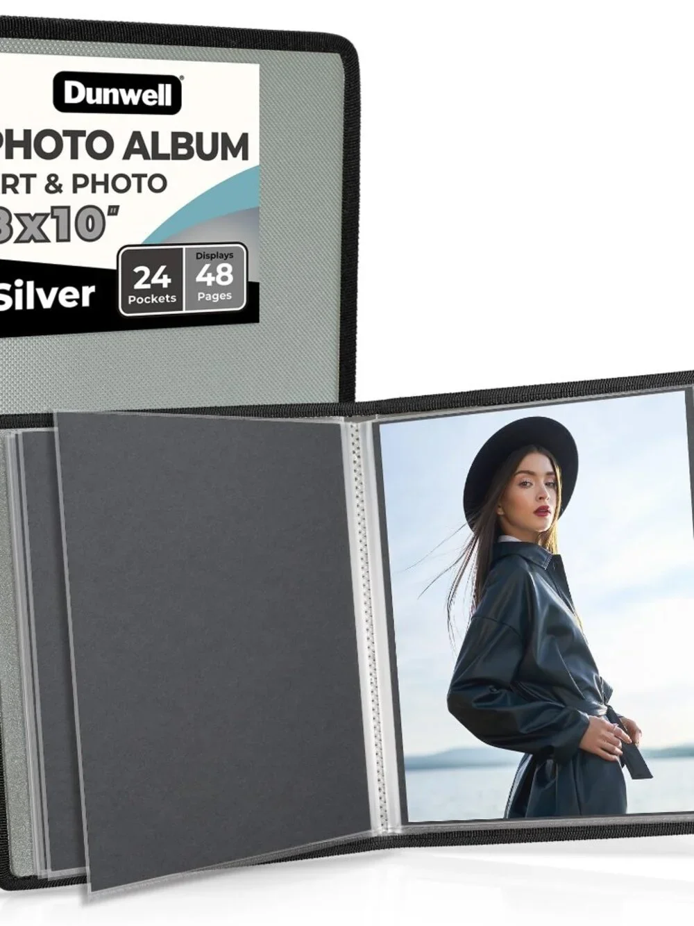 Dunwell Photo Album 8x10 (Silver) with Black Mounting Paper, 8 x 10 Photo & Art